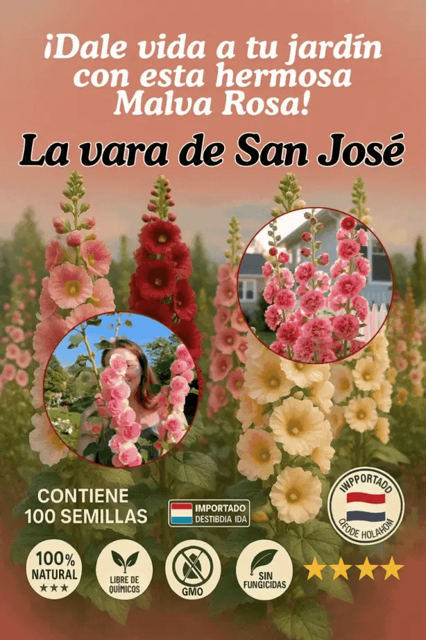 🌿SEMILLAS DE MALVA ALCEA ROSEA – LA VARA DE SAN JOSÉ 💖🔥1 paquete - 100 semillas aprox (5GR) OFERTA 2X1